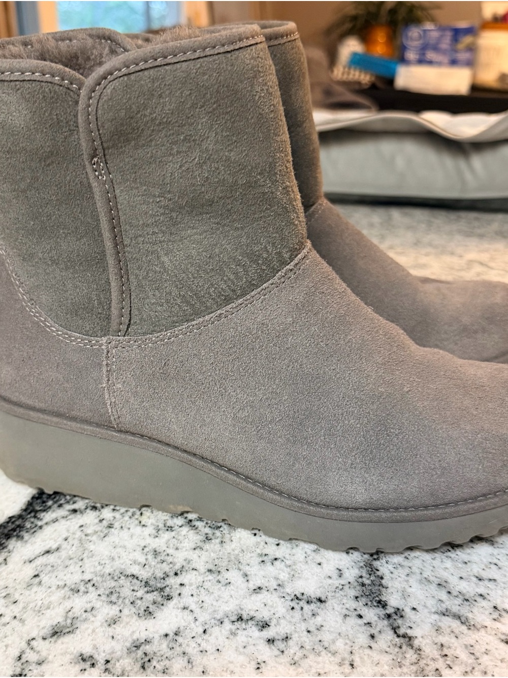 UGG Short Suede Booties in Gray Taupe
